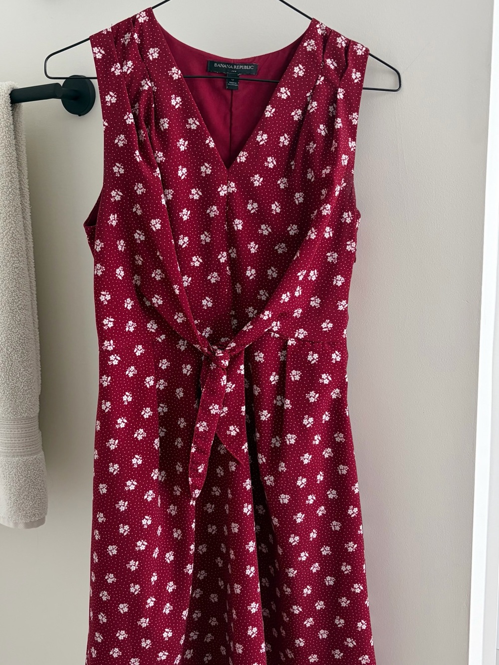 Banana Republic Burgundy Floral Tie-Front Midi Dress